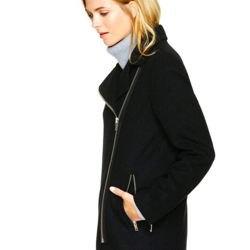 ARITZIA Wilfred Free Fei Wool Black Pea Coat Lined Moto Style Jacket
